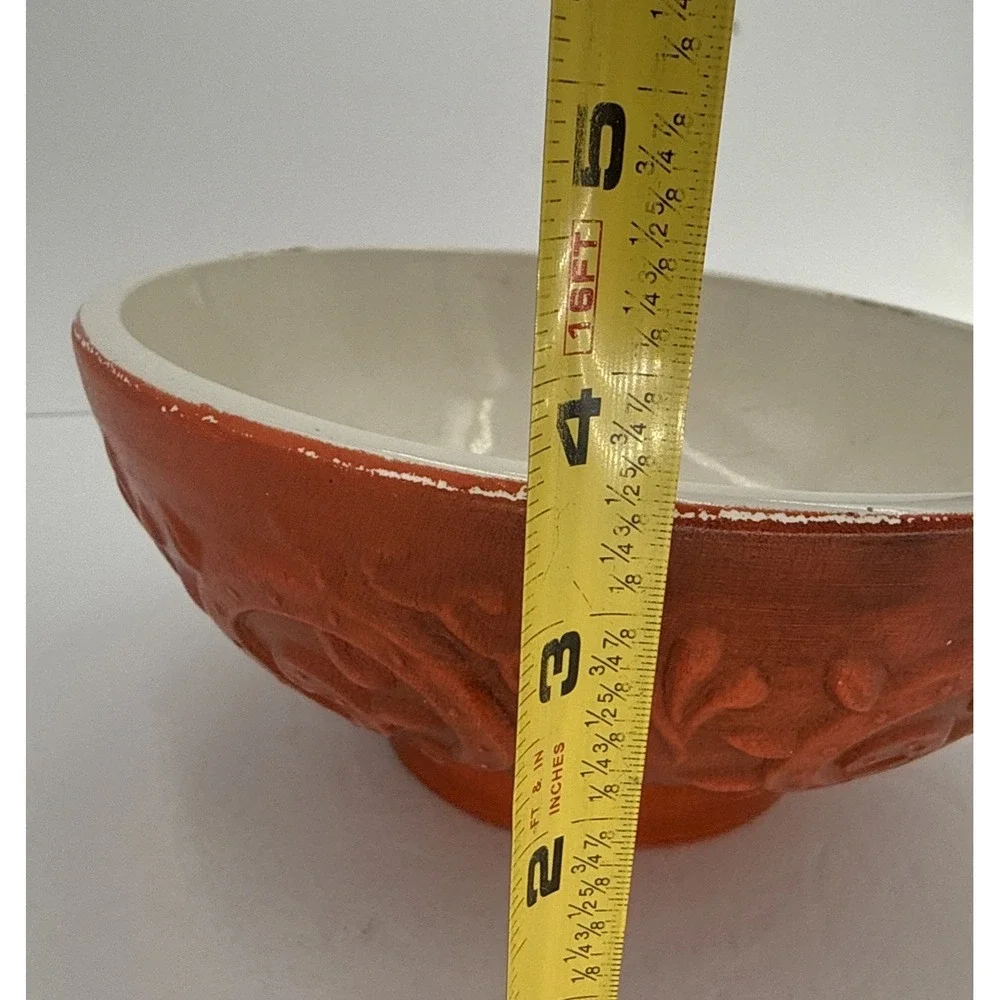 Vintage Royal Haeger Centerpiece Bowl Orange U.S.A. 102 Leaf & Scroll Brown